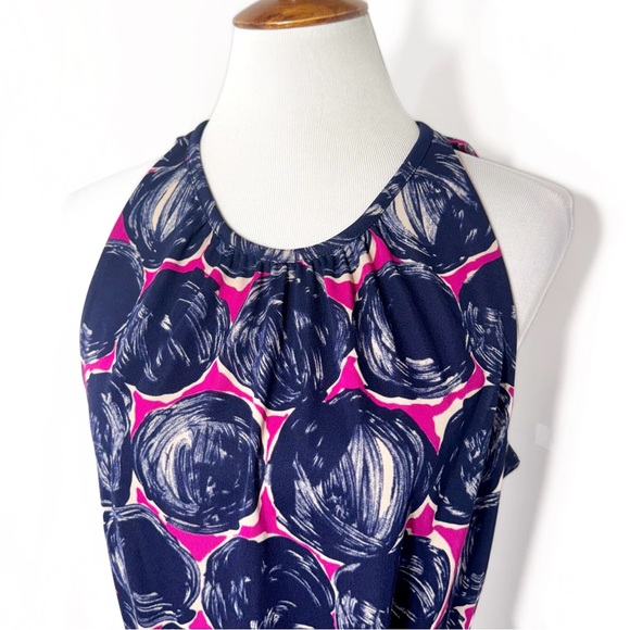 SOLD-Tory Burch Floral Print Belted Blue Pink Knee Length Sleeveless Dress - Picture 3 of 10